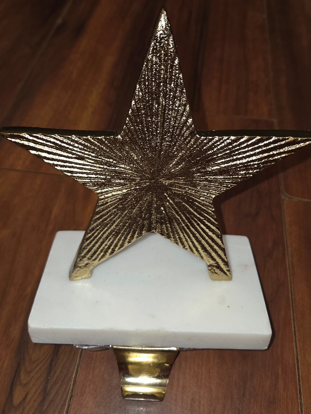 GUC Gold Star Decorative Christmas Stocking Holder on White Marble Base